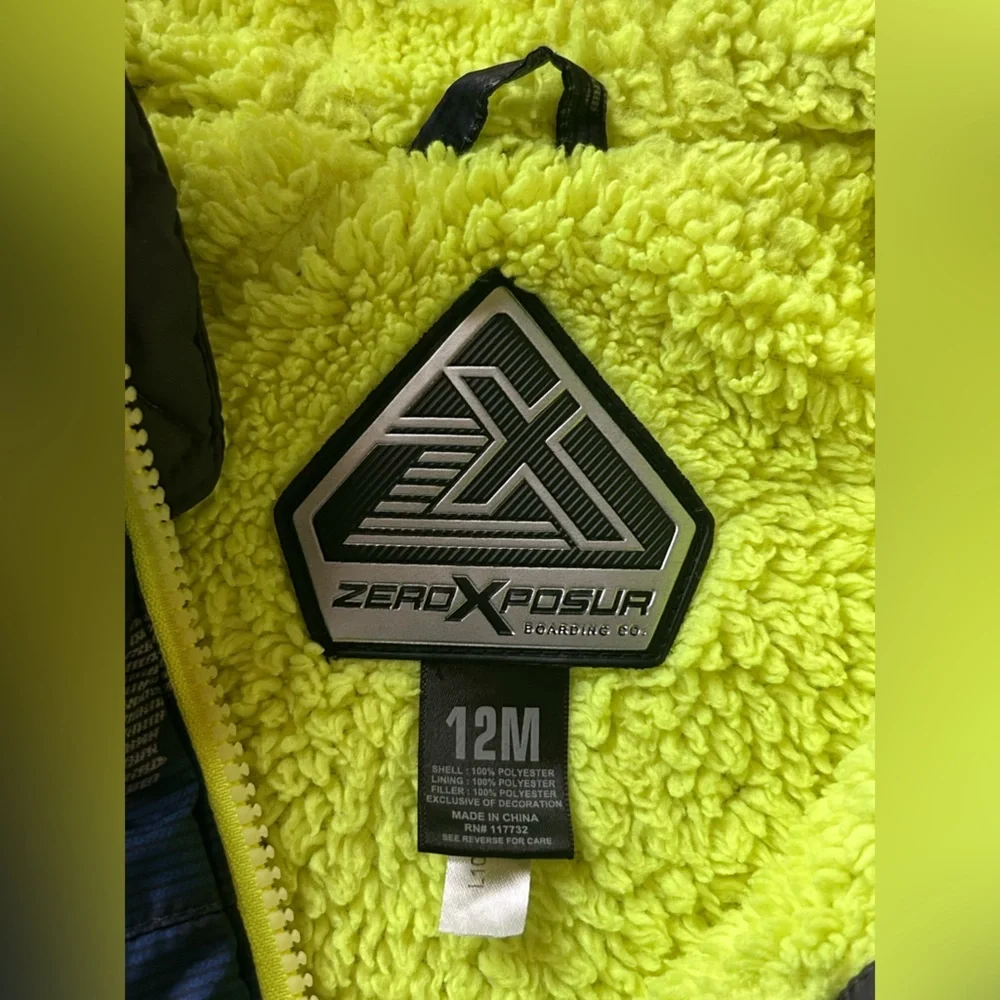 ZeroXposur Boys Blue Camo Neon Sherpa Hooded Puffer Winter Coat 12M